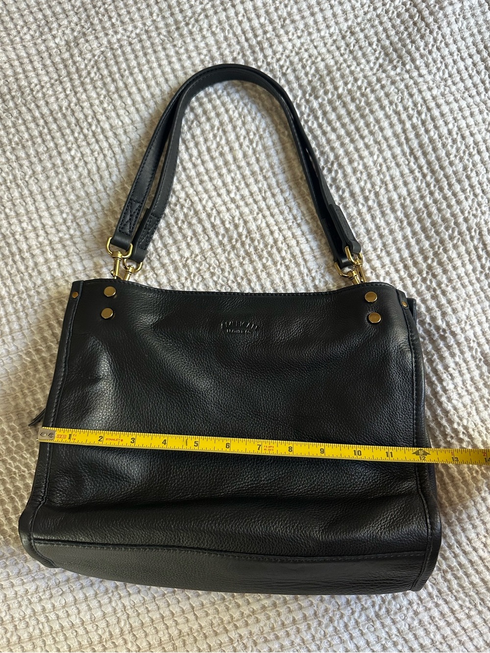 Black Genuine Leather Shoulder Bag with Gold Hardware - Picture 16 of 16